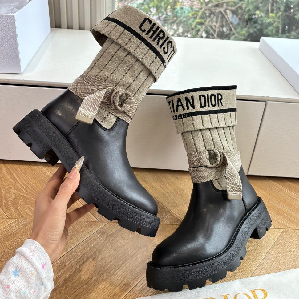 Dior 2026 D-Major Ankle Boots Black Cowhide Knitted 128403