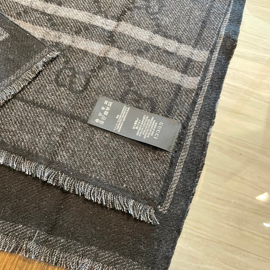 GG Double G Jacquard Scarf 180CM  Black Wool 283097