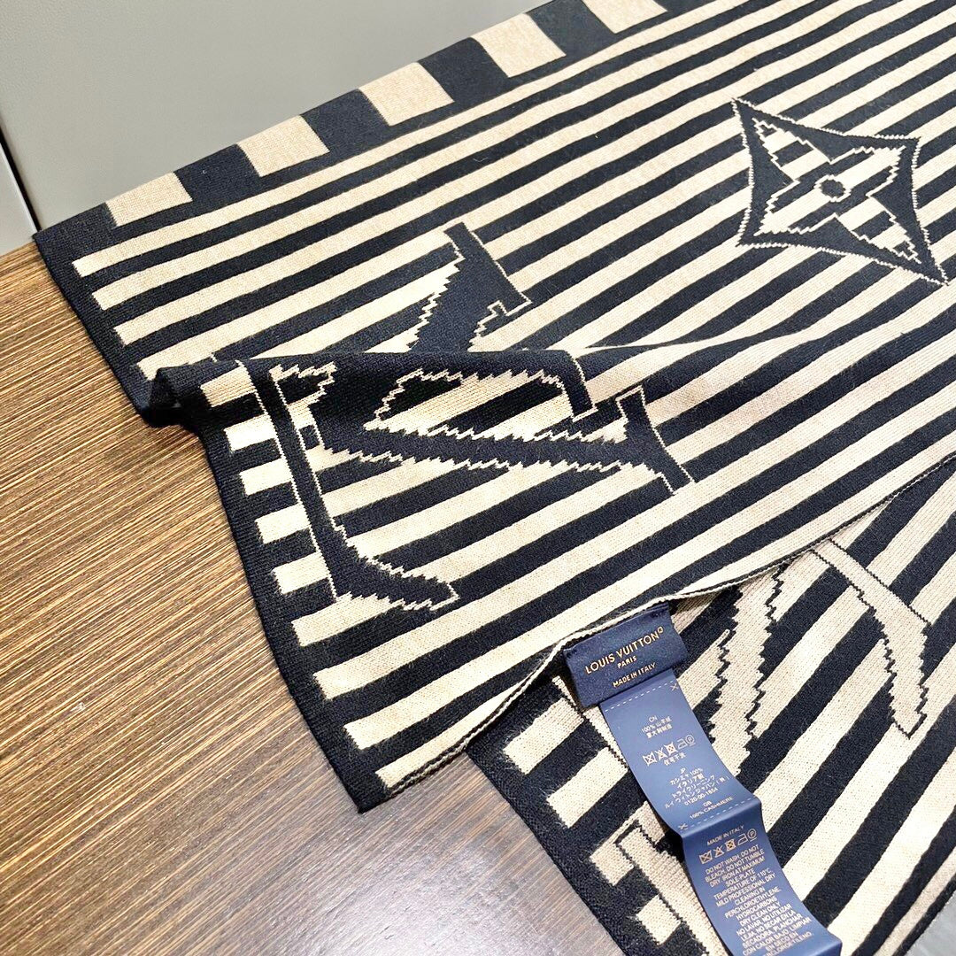 LV Unisex Scarf 180cm Black Beige Fabric 968478