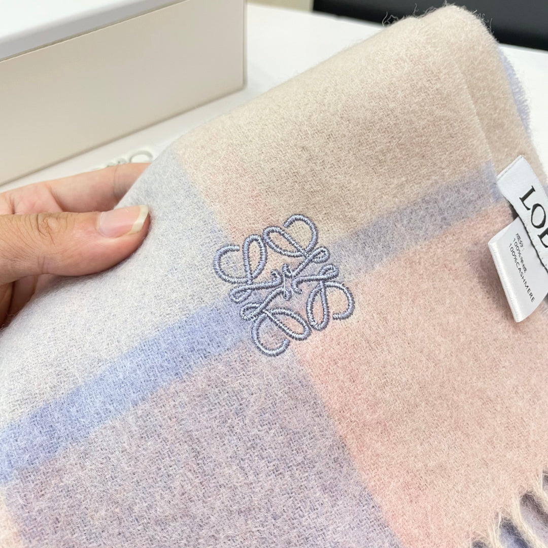 Loewe Scarf 180CM  Light Blue Beige Cashmere 969304