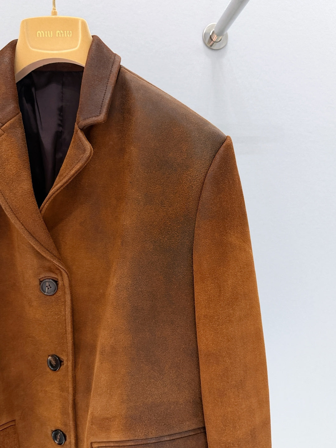 Miumiu 2026 Waxed Jacket Brown Suede Leather