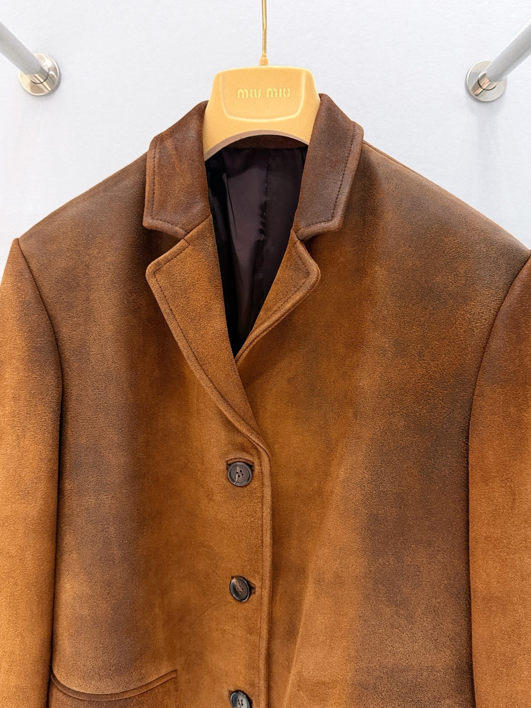 Miumiu 2026 Waxed Jacket Brown Suede Leather