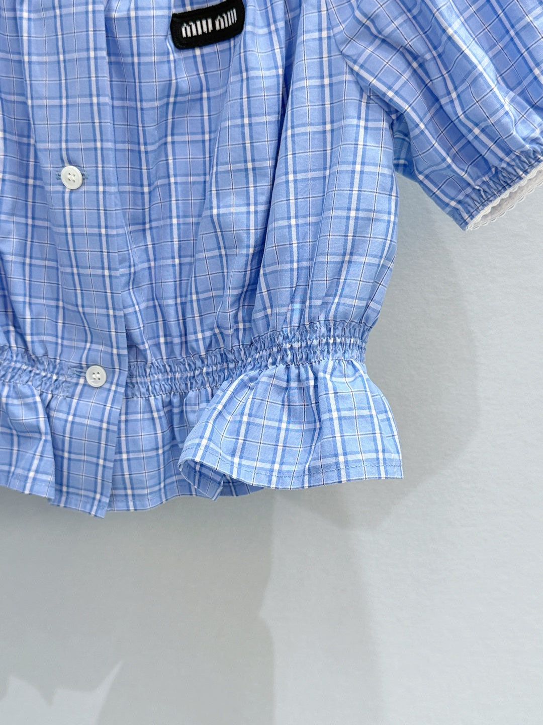 Miu Miu 2026 Plaid Top Blue Cotton