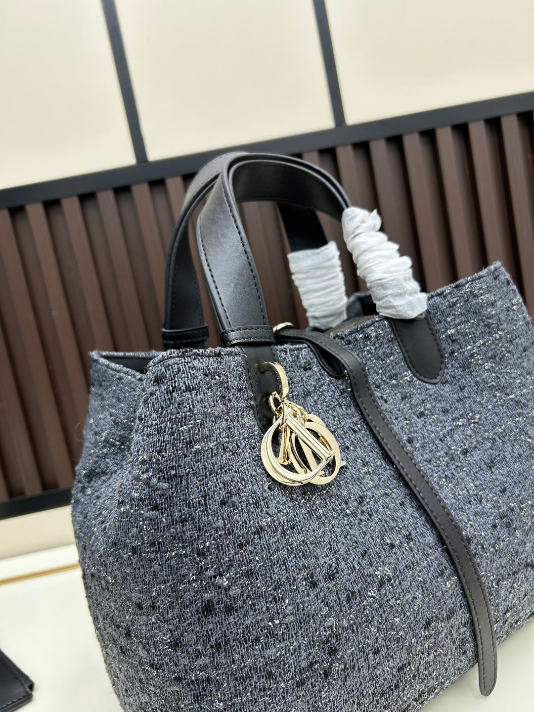 Dior 2026 Tourjours Bag 28.5cm Dark Grey Denim Leather