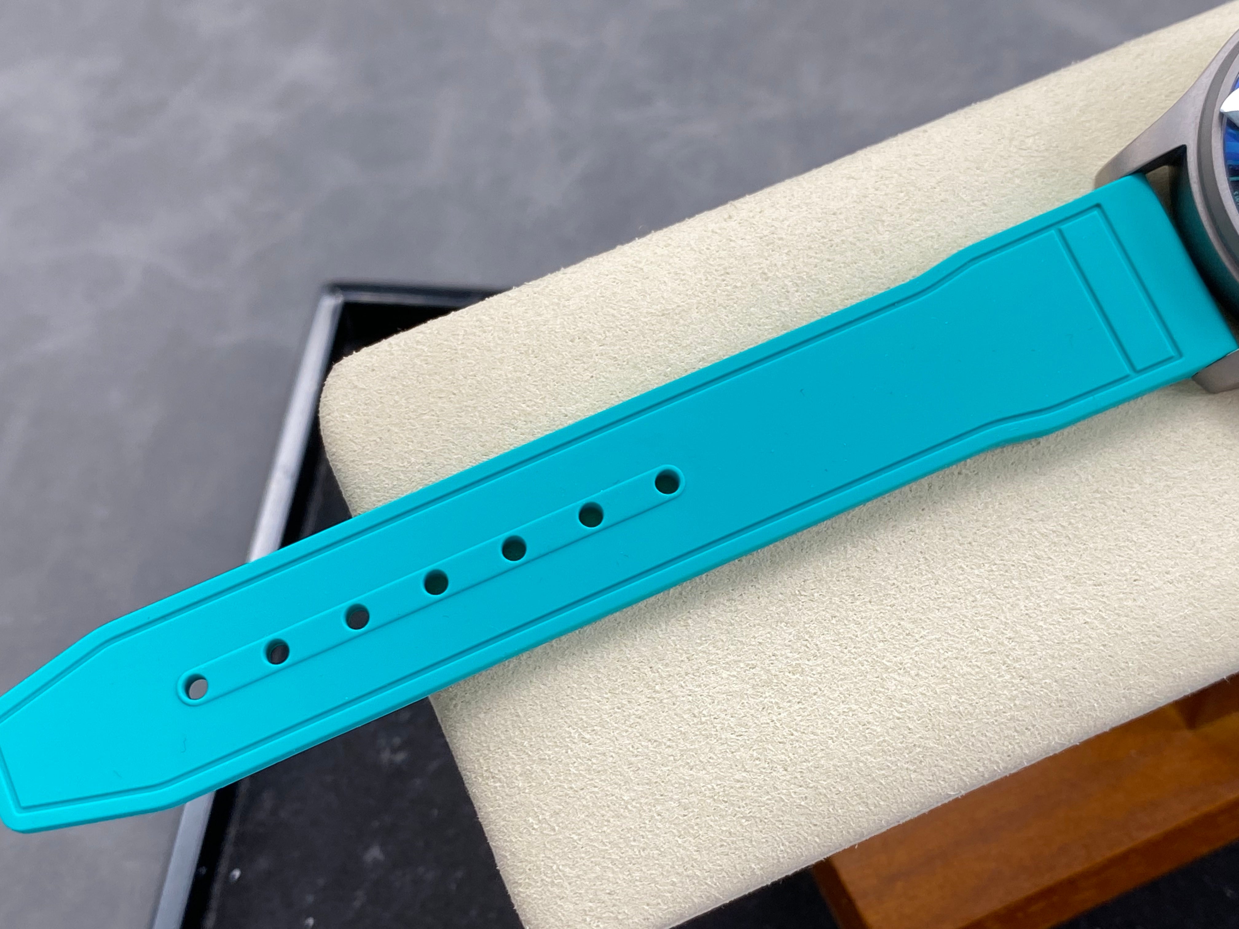 IWC Pilot 40mm Black Dial Gray Case Turquoise Rubber Strap