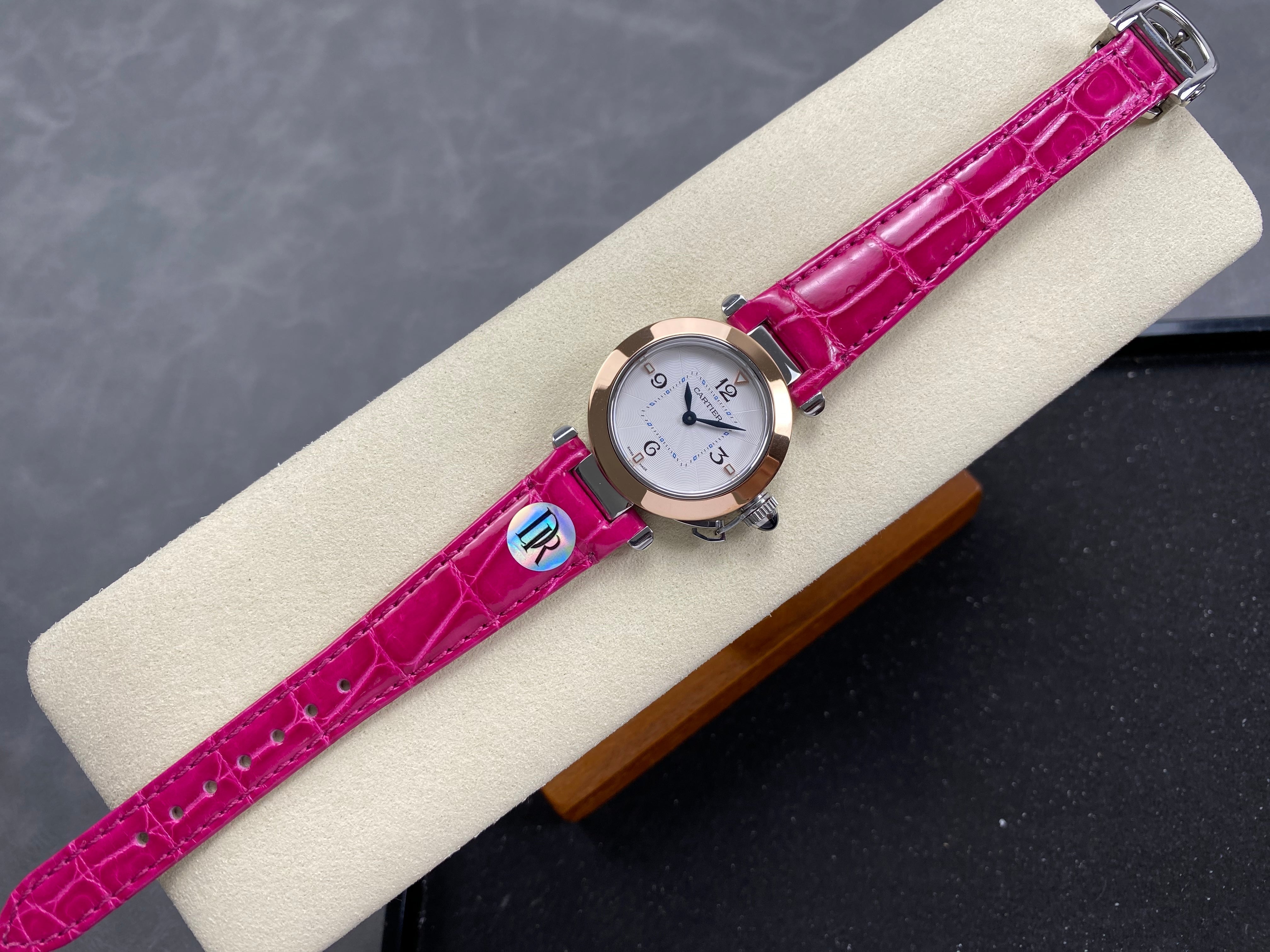 Cartier Pasha 30mm White Dial Pink Gold Case Crocodile Leather