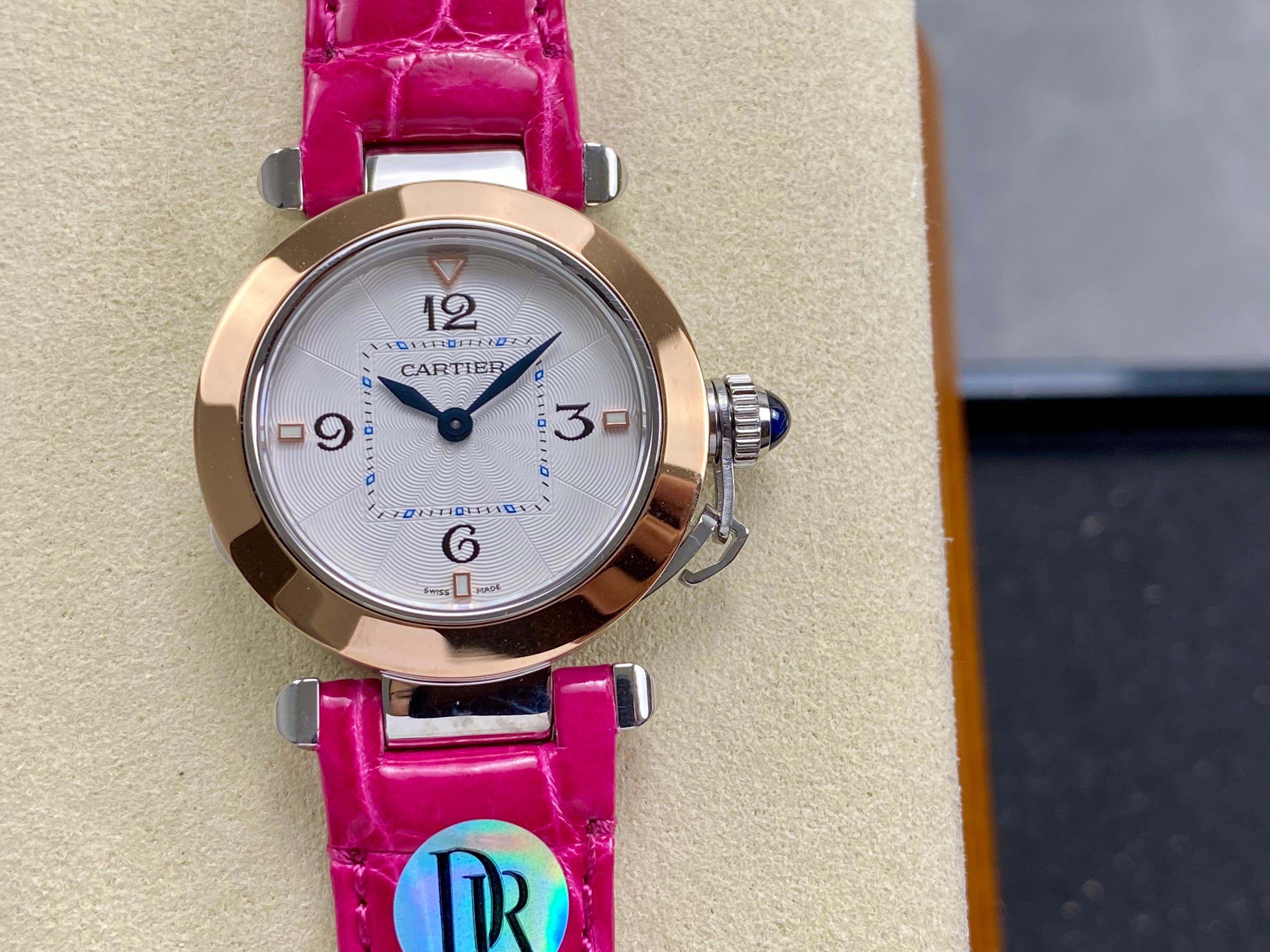 Cartier Pasha 30mm White Dial Pink Gold Case Crocodile Leather