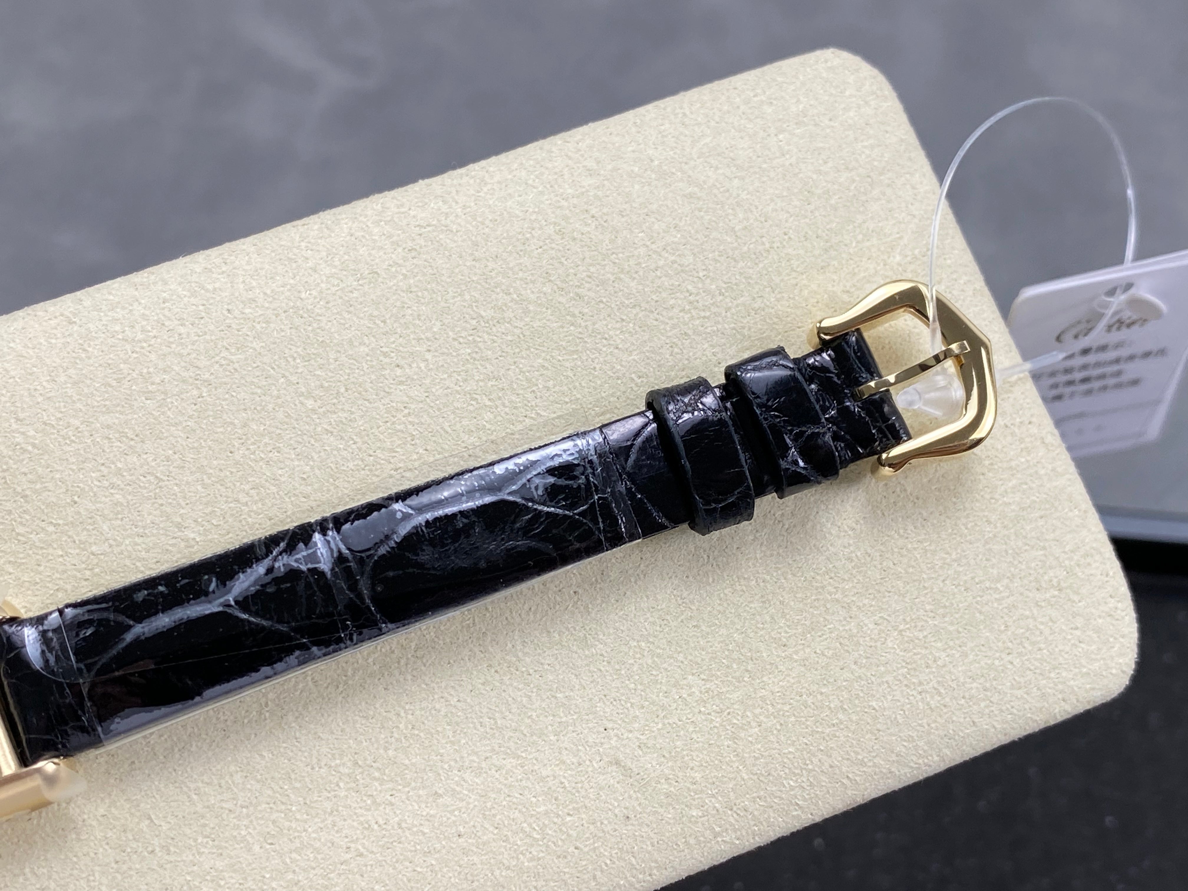Cartier Tank 24mm Black Dial Gold Case Crocodile Leather