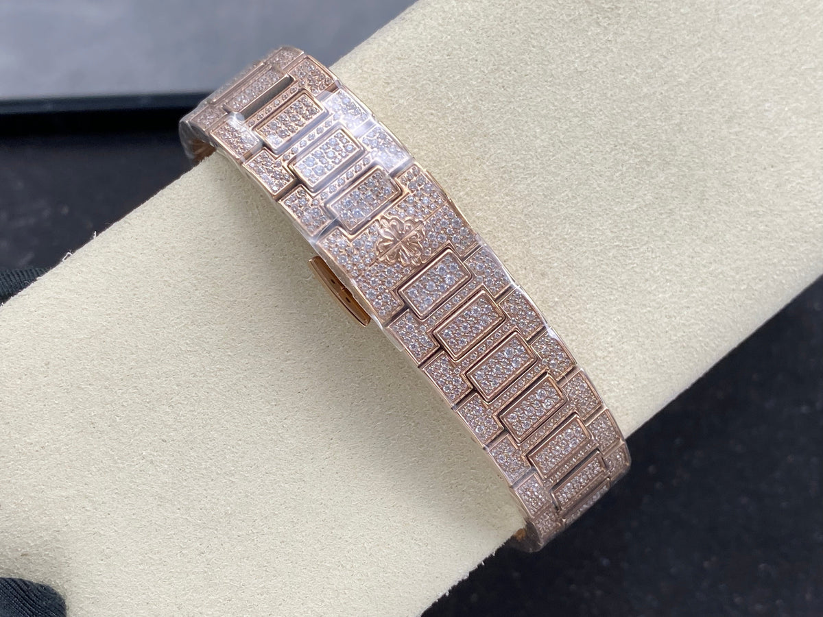 Patek Philippe Nautilus 35mm Diamond Dial Pink Gold Full Diamond