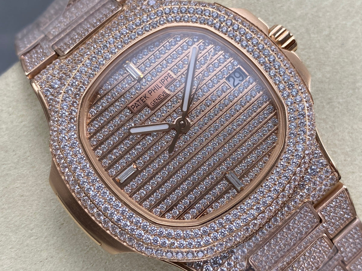Patek Philippe Nautilus 40mm Rose Gold Full Diamond Watch