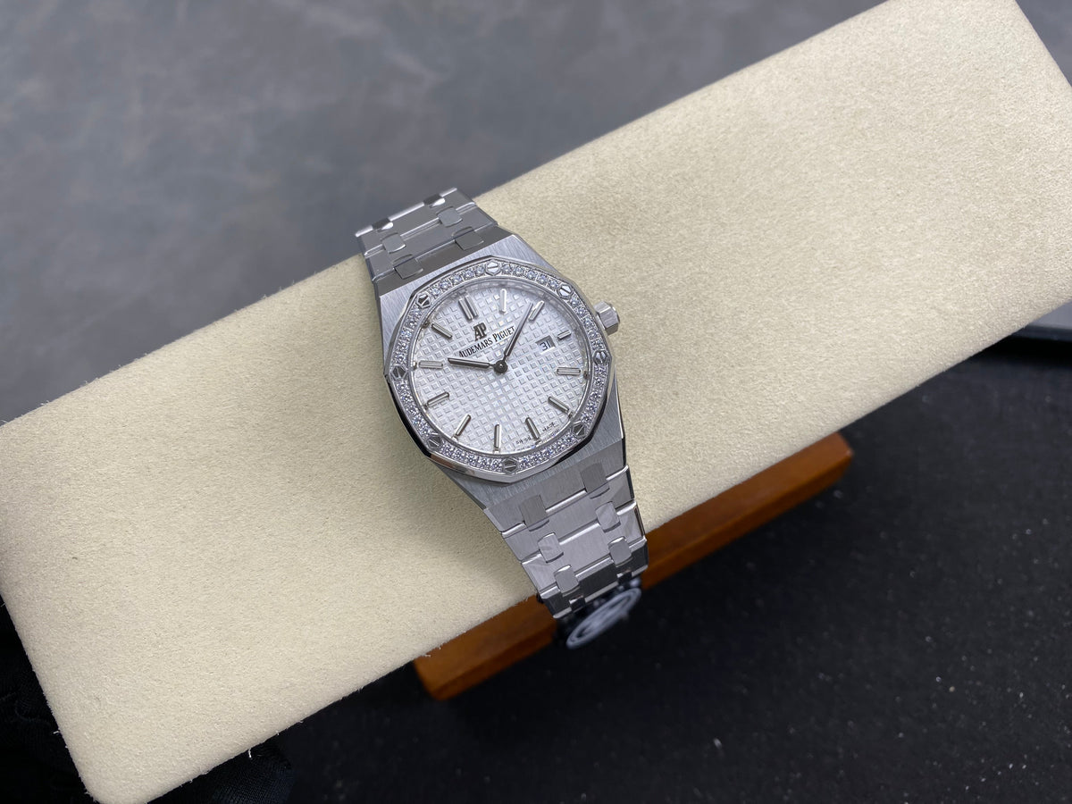 Audemars Piguet Royal Oak Lady 33mm Steel Case White Dial Diamond Bezel
