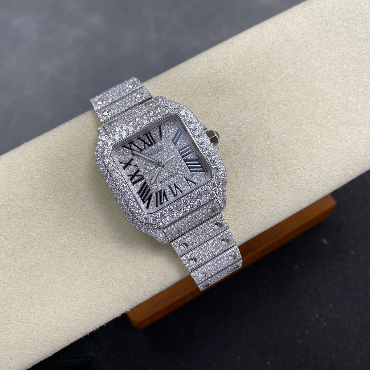 Cartier Santos 35mm Diamond Dial Sliver Full Diamond