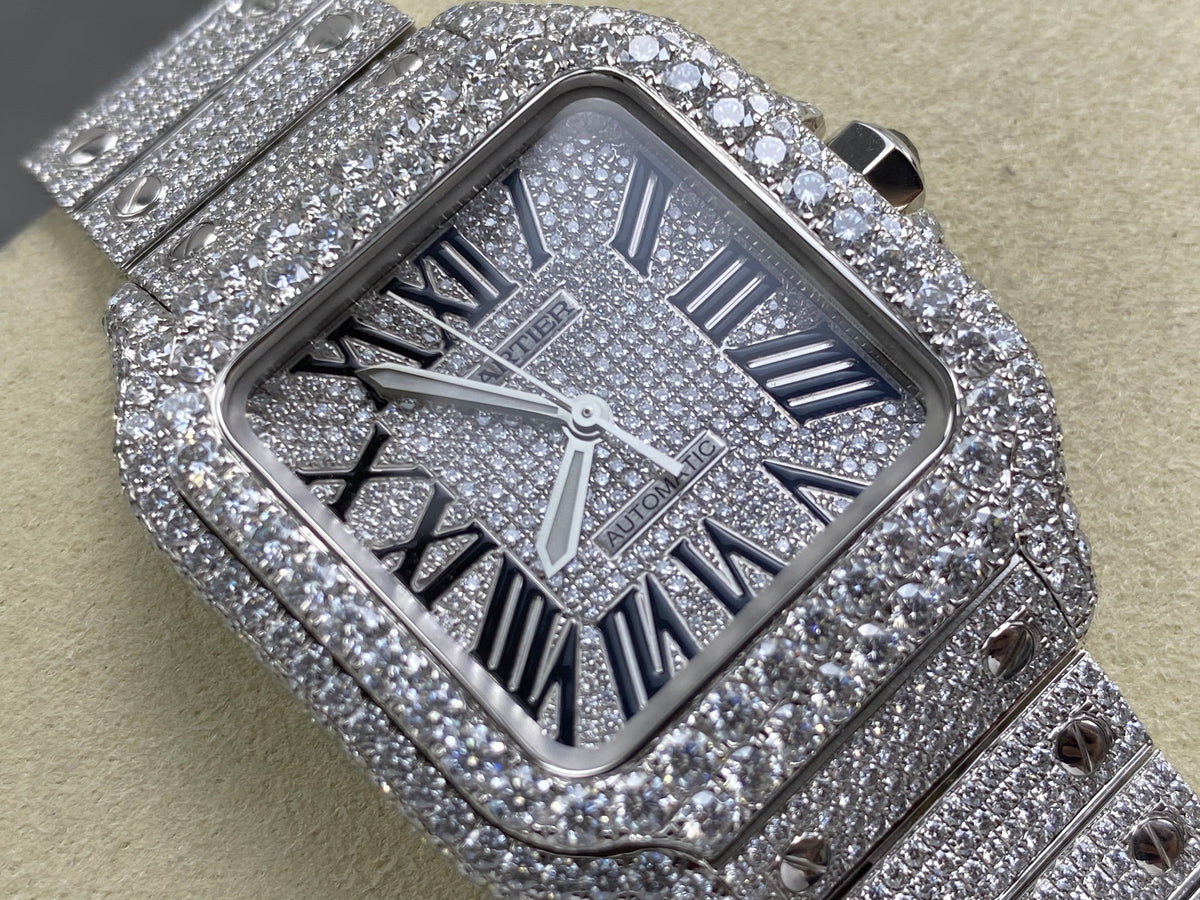 Cartier Santos 35mm Diamond Dial Sliver Full Diamond