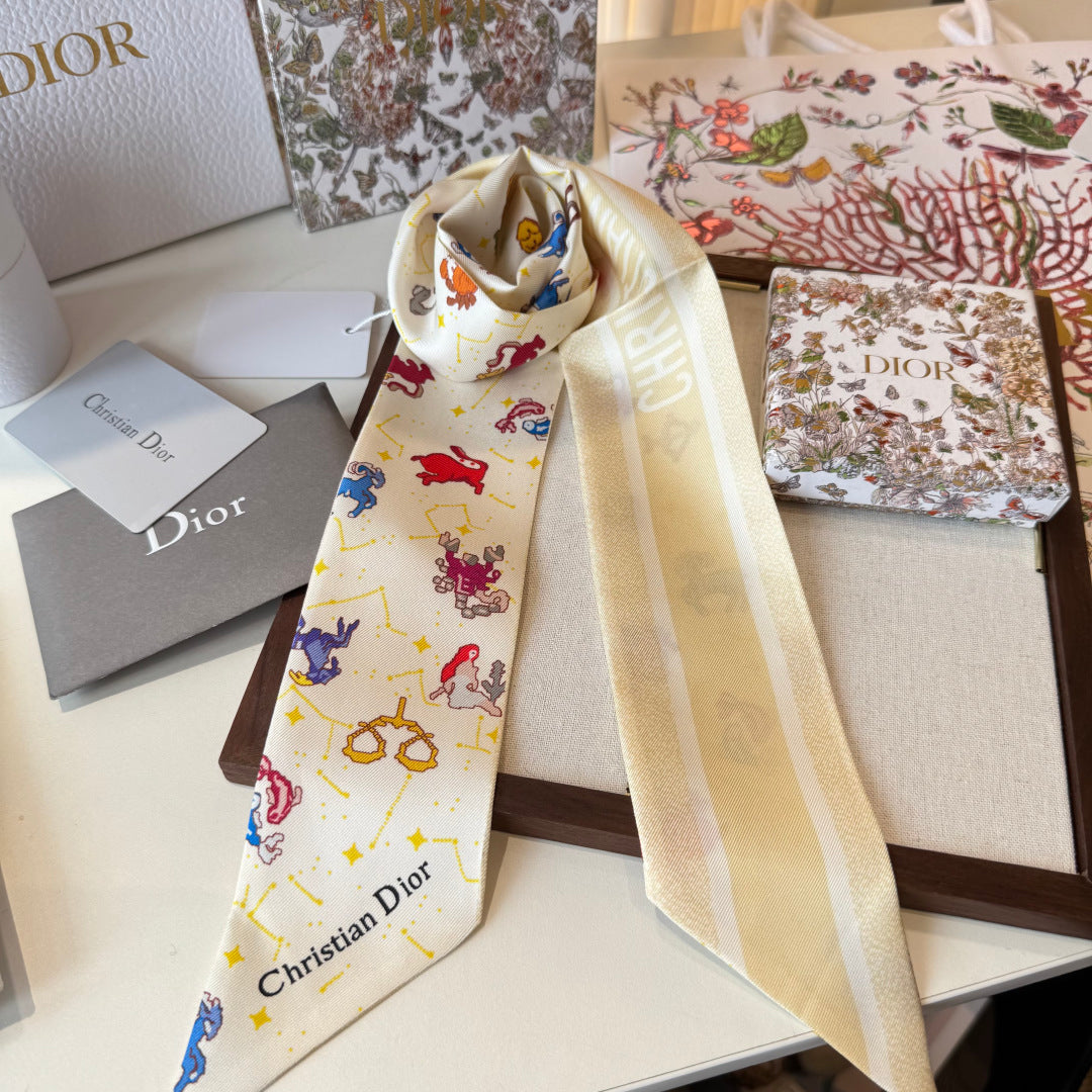 Dior 2026 Twilly Scarf 100cm Ivory Silk 198698