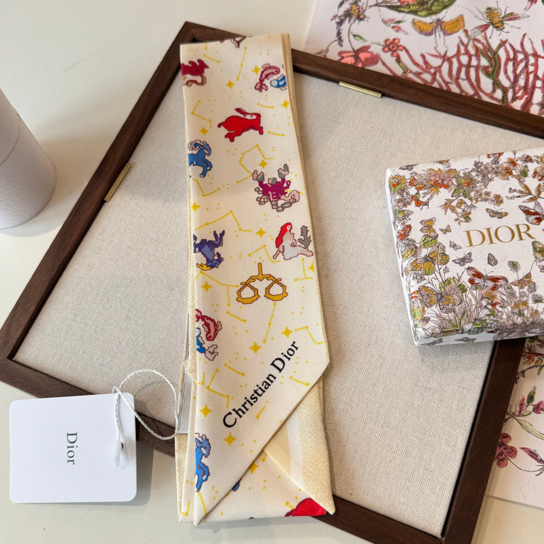 Dior 2026 Twilly Scarf 100cm Ivory Silk 198698