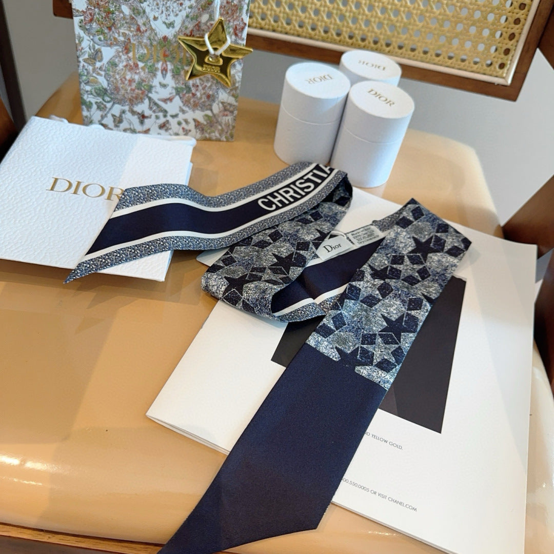 CD Twilly Mini Scarf 100cm Floral Black Mulberry Silk 958865