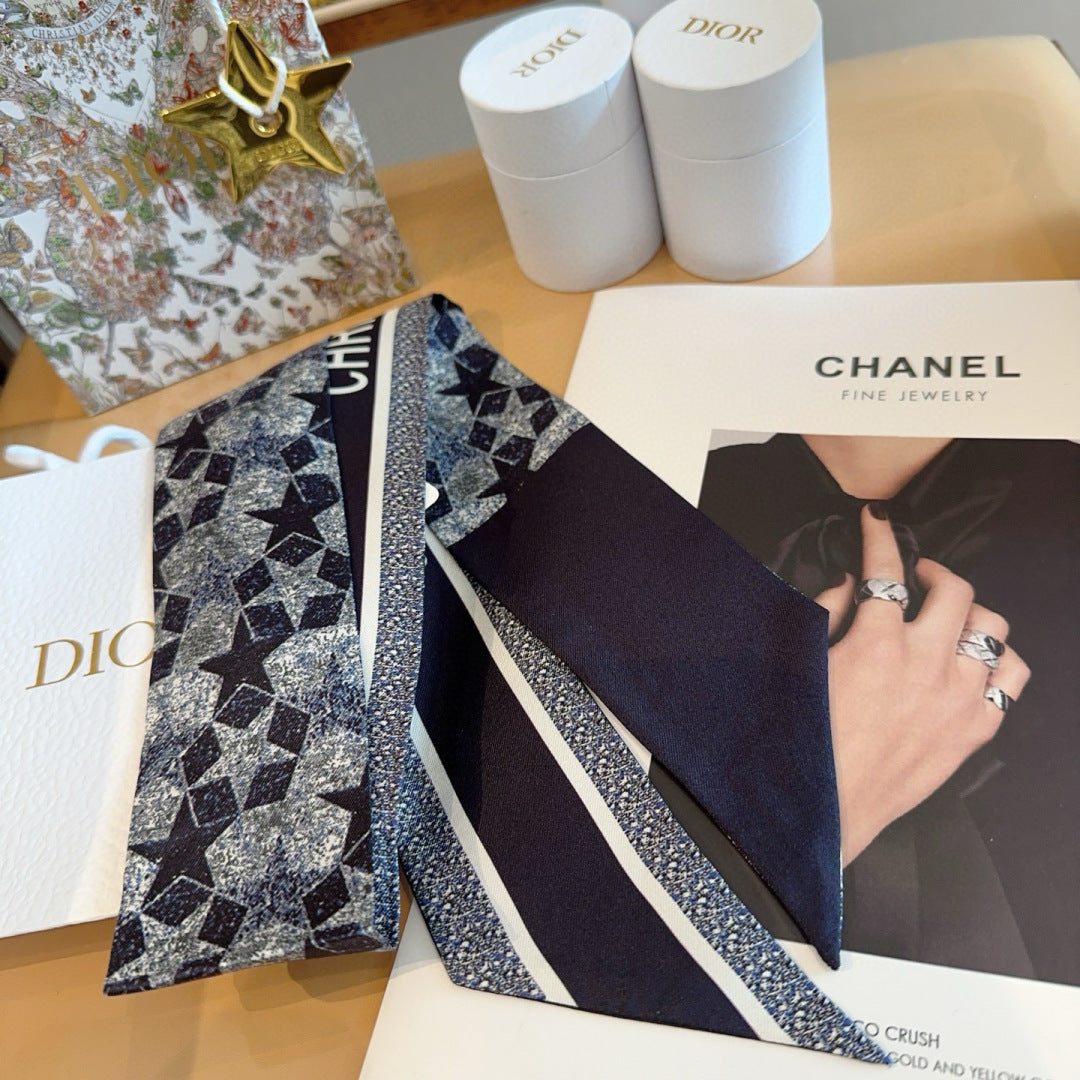 CD Twilly Mini Scarf 100cm Floral Black Mulberry Silk 958865