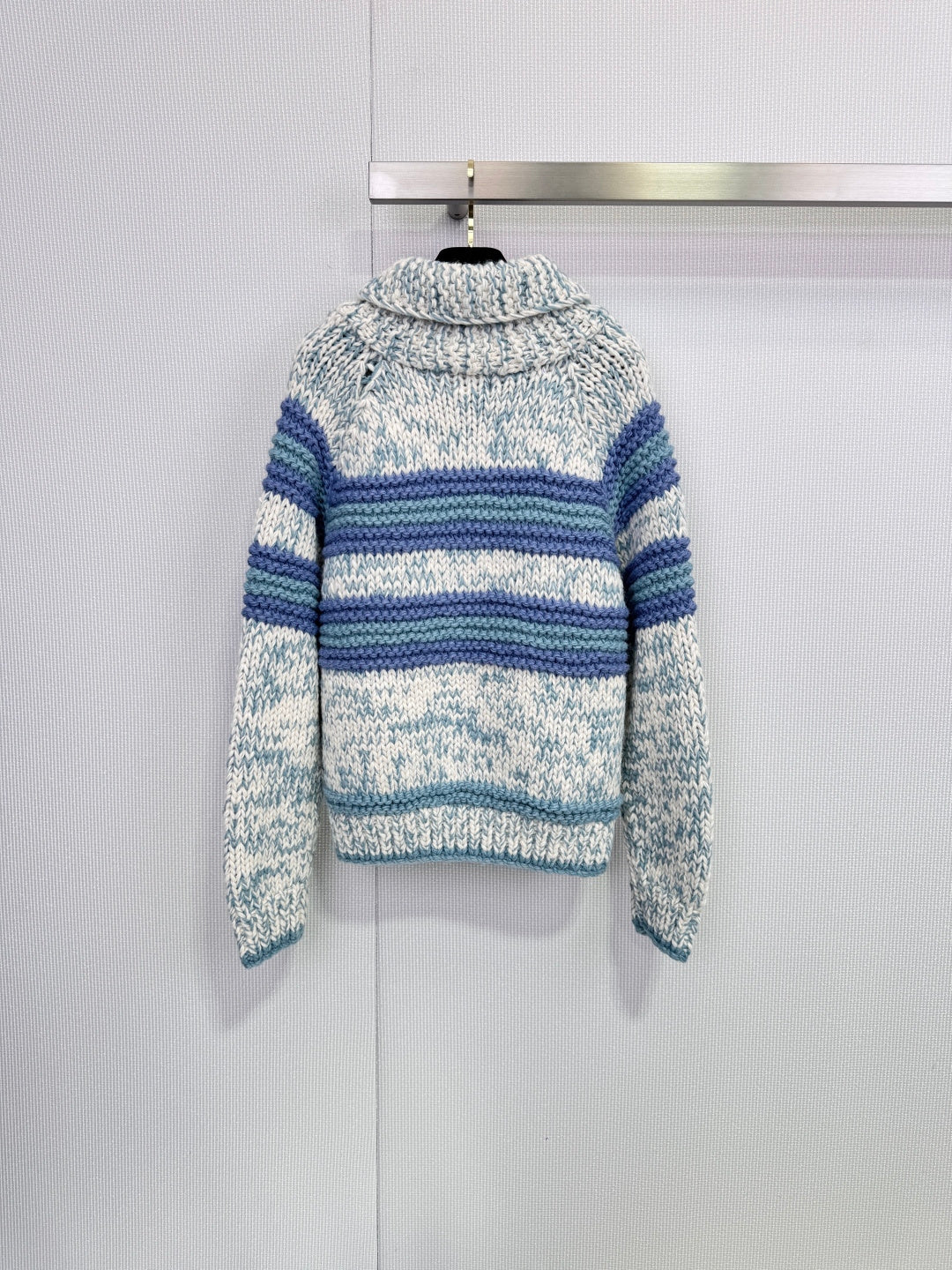 Chanel 2025 Striped Knit Cardigan Blue mix Colors Cashmere 325537