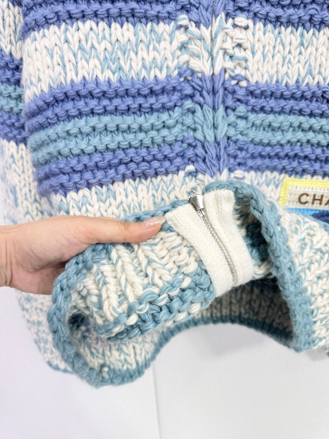 Chanel 2025 Striped Knit Cardigan Blue mix Colors Cashmere 325537