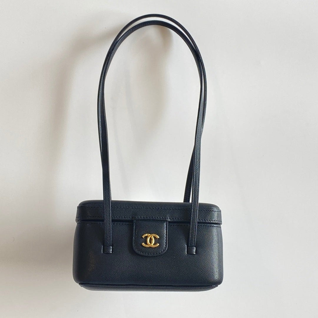 Chanel 2026 Preppy Coco Mini Vanity Shoulder Bag 17cm Black Caviar Leather