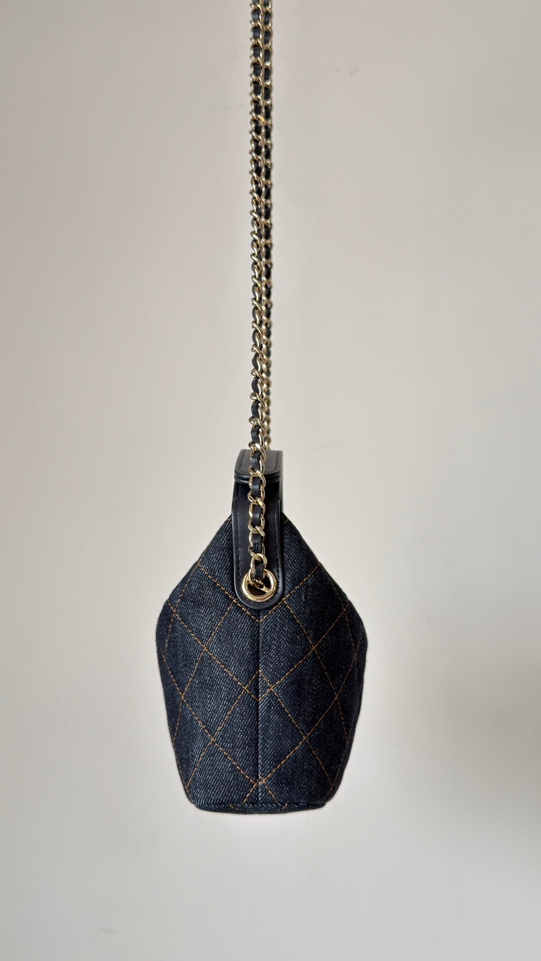 Chanel 2026 Hobo Pouch With Chain Dark Blue Denim Leather