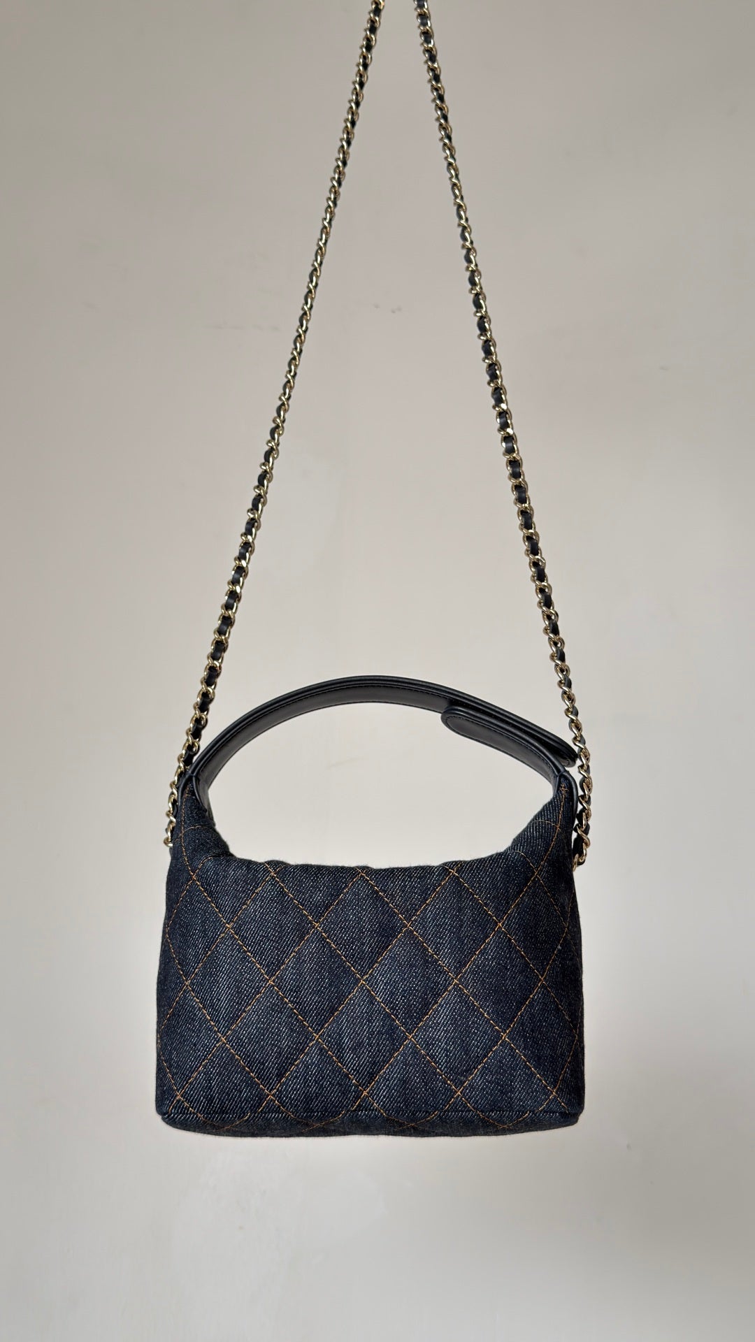 Chanel 2026 Hobo Pouch With Chain Dark Blue Denim Leather