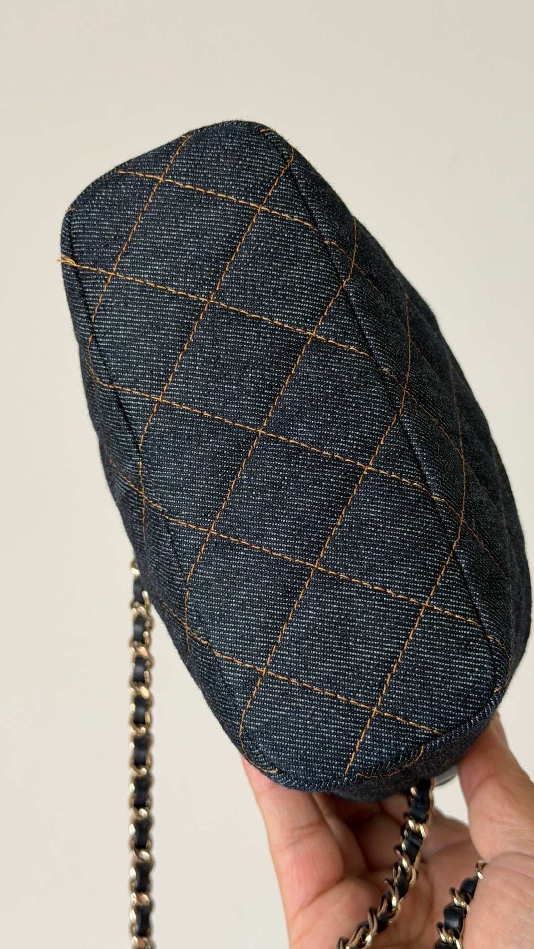 Chanel 2026 Hobo Pouch With Chain Dark Blue Denim Leather