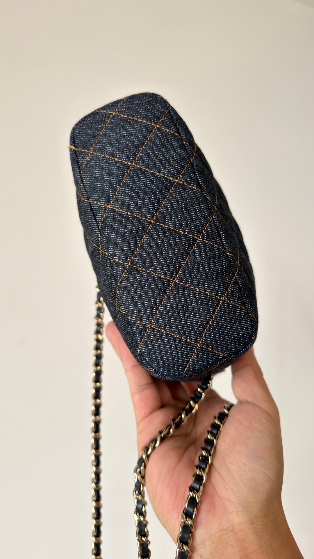 Chanel 2026 Hobo Pouch With Chain Dark Blue Denim Leather