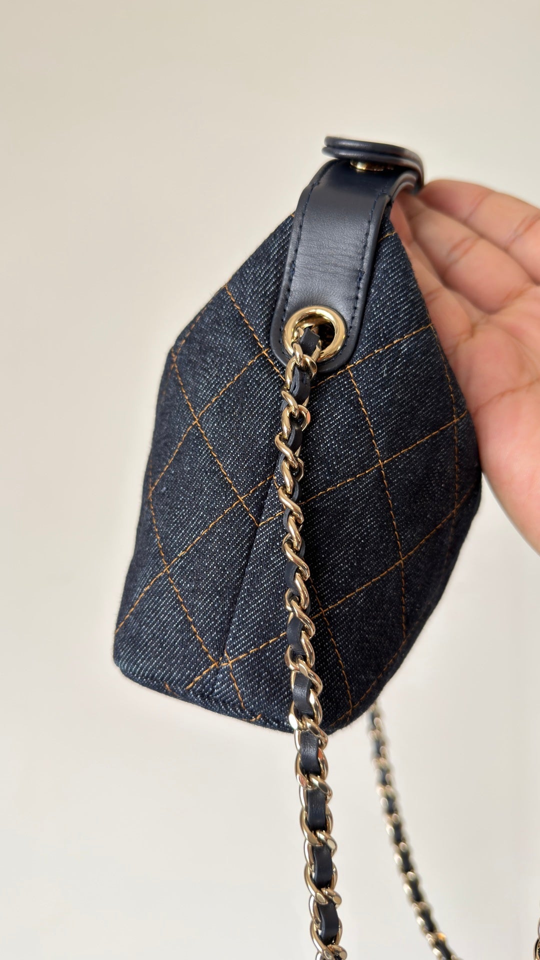 Chanel 2026 Hobo Pouch With Chain Dark Blue Denim Leather