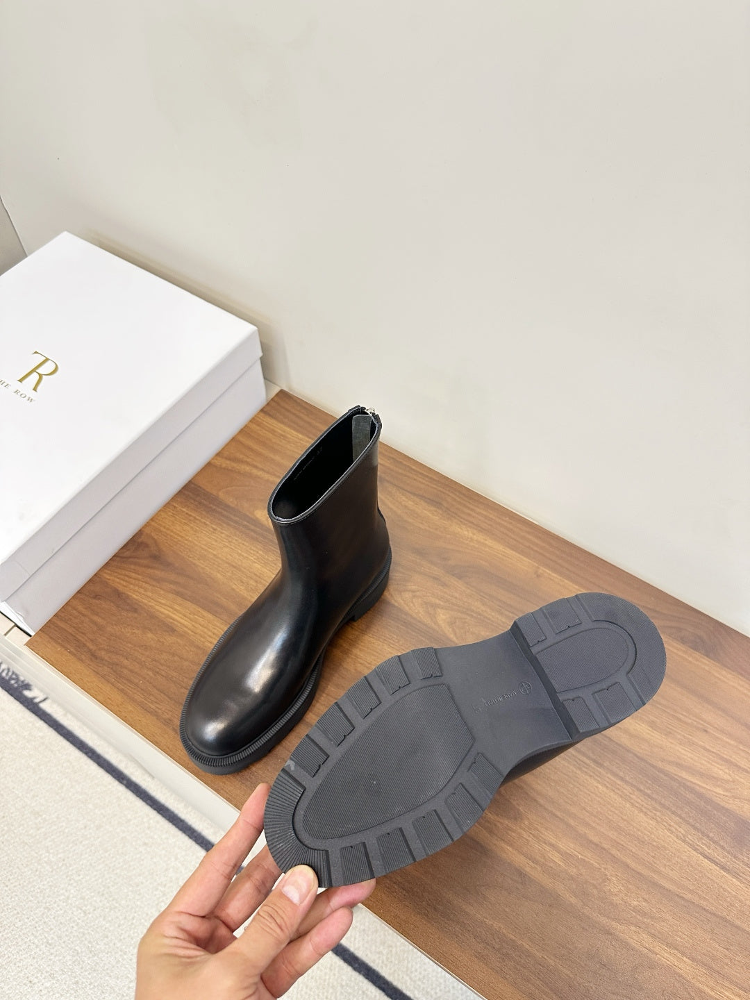 The Row 2025 Zipper Combat Boot Black Lambskin 572084