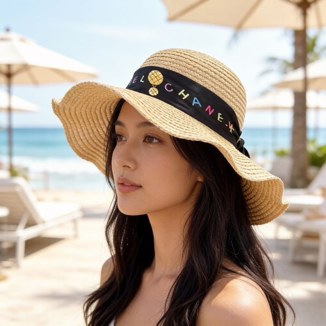 Chanel Straw Hat With Silk Ribbon 323571
