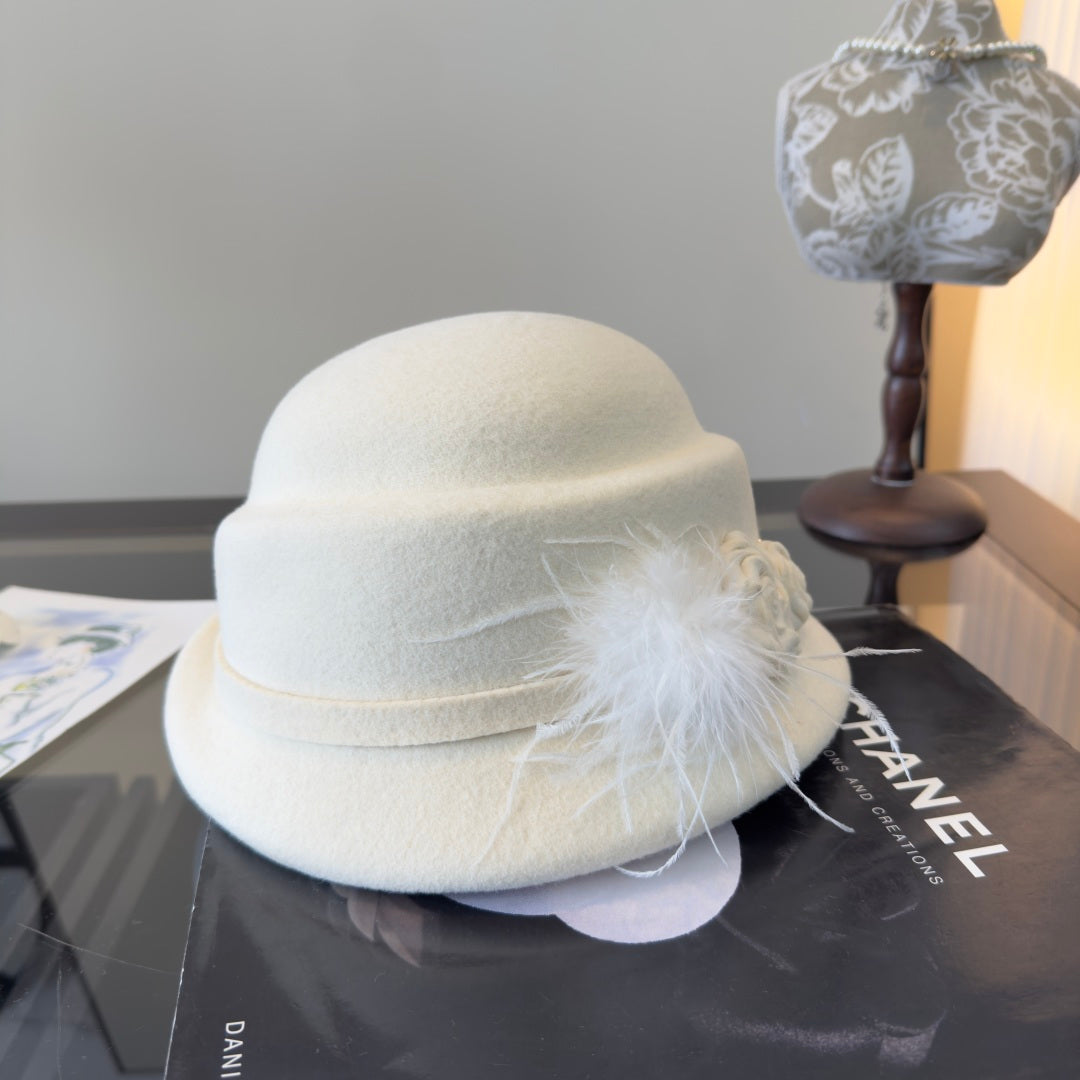 Chanel Camellia Flower Felt Hat 477653