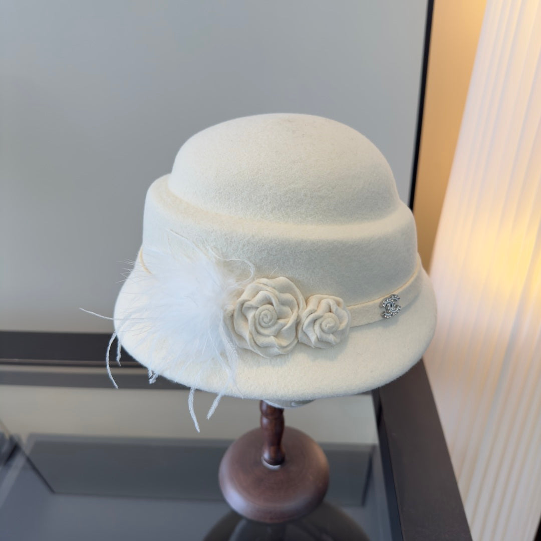 Chanel Camellia Flower Felt Hat 477653