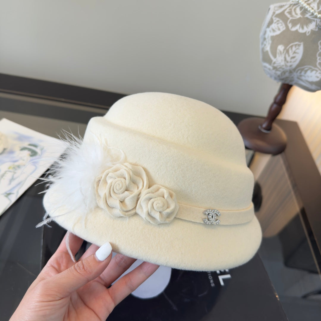 Chanel Camellia Flower Felt Hat 477653