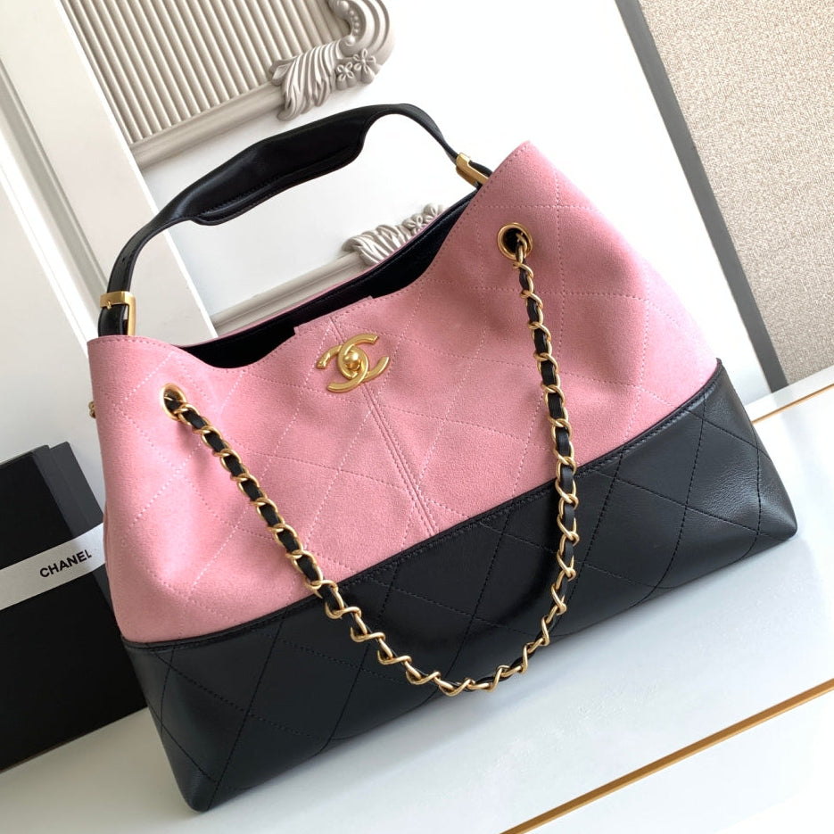 Chanel 2026 Shopping Bag 36cm Pink Black Suede Calfskin 348234
