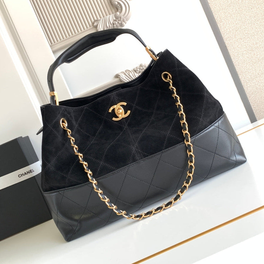 Chanel 2026 Stitched Shopping Bag 36cm Black Suede Calfskin 348237