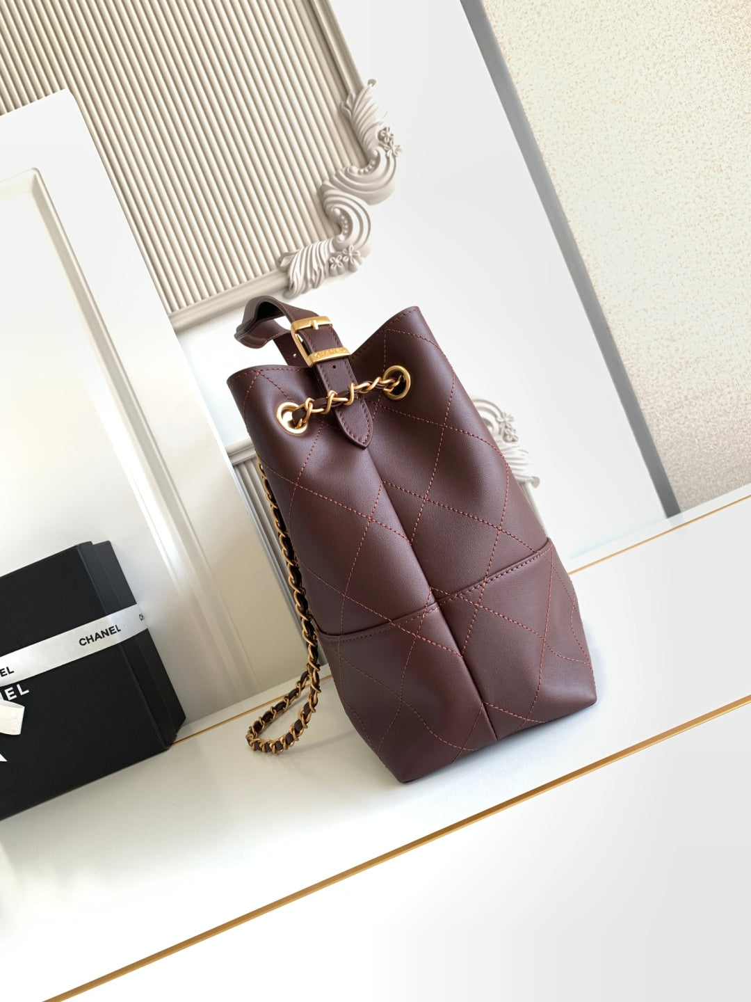 Chanel 2026 Stitched Shopping Bag 36cm Chocolate Calfskin 348238