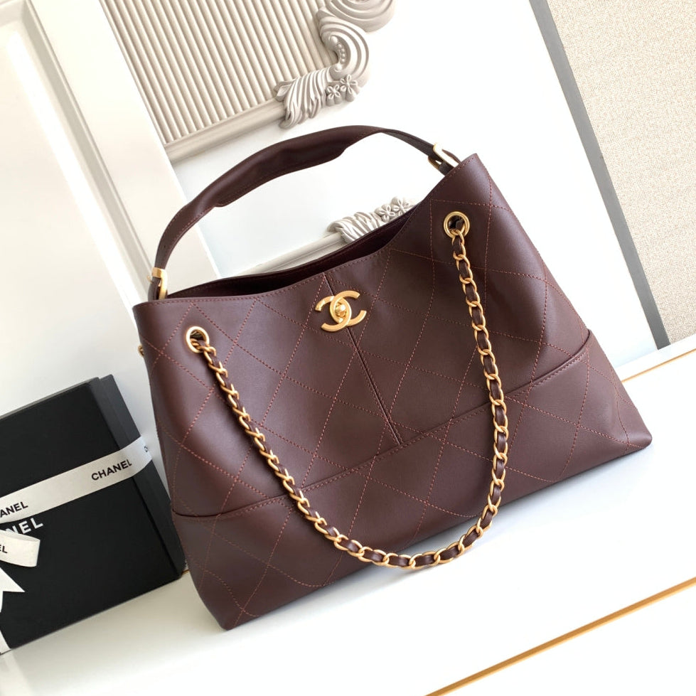 Chanel 2026 Stitched Shopping Bag 36cm Chocolate Calfskin 348238