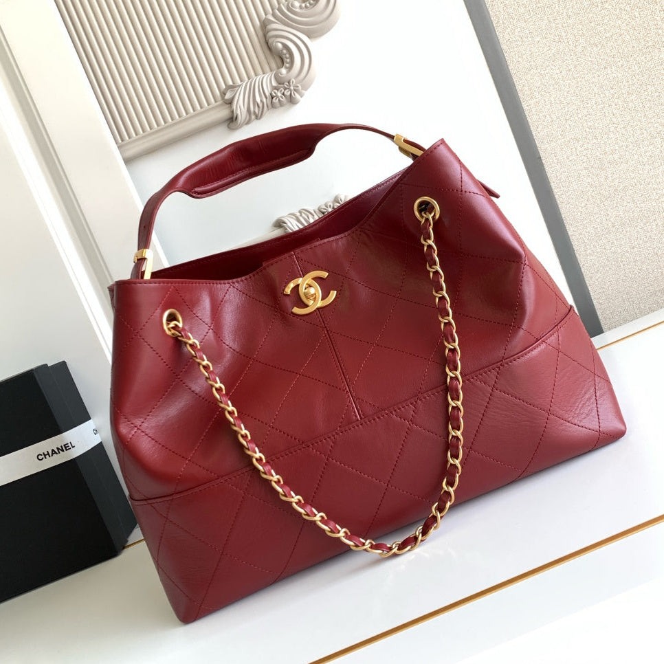 Chanel 2026 Stitched Shopping Bag 36cm Red Calfskin 348239