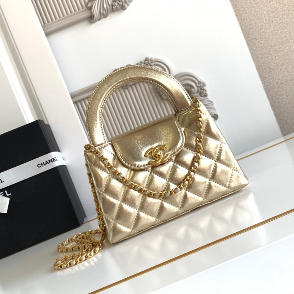 cc 24a nano 19cm kelly shopper bag metallic gold lambskin