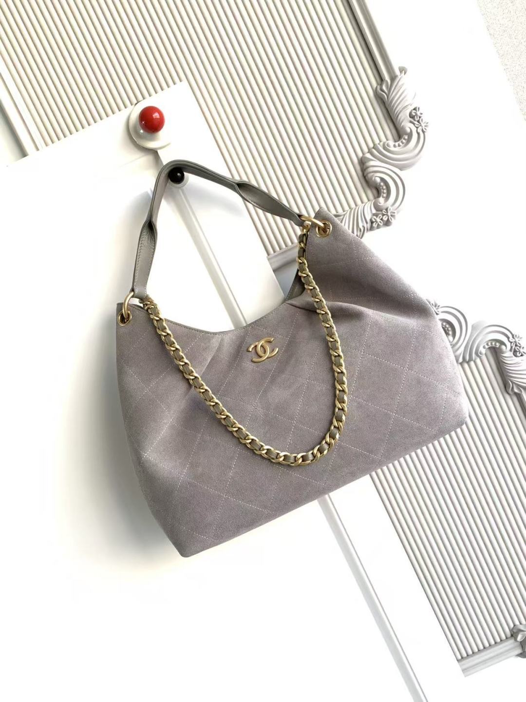 Chanel 2026 Hippie Hobo Bag 35cm Gray Suede 326216