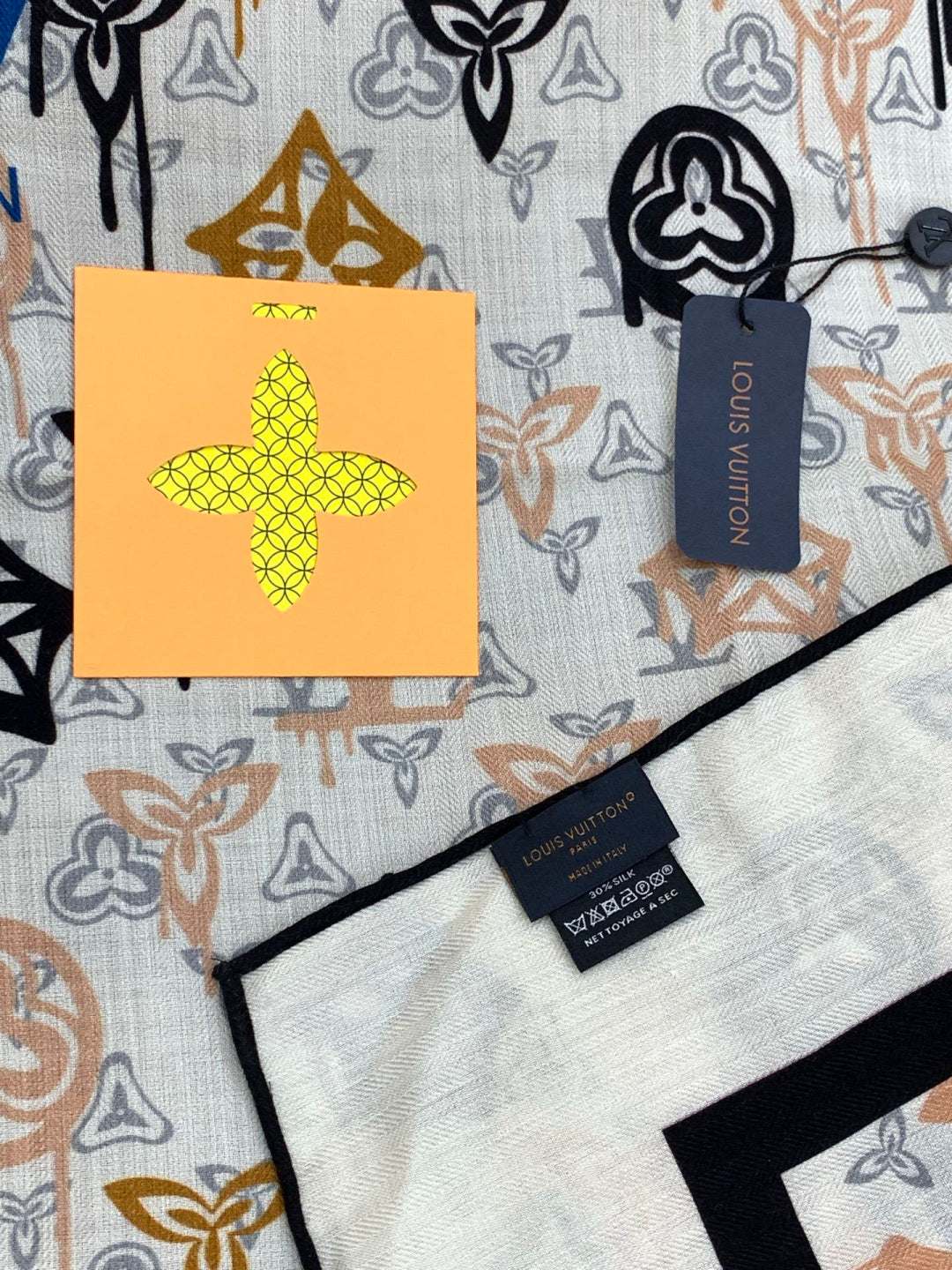 LV X TM MONOGRAM Scarf White Black Beige Silk Cashmere 965397