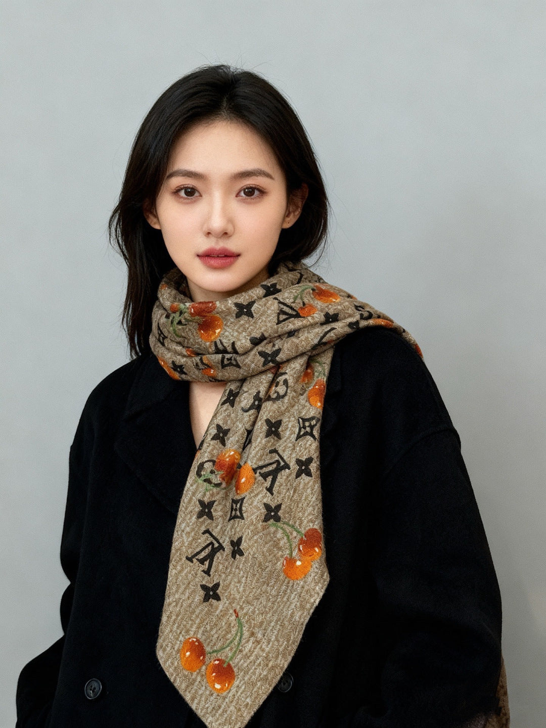 LV X TM MONOGRAM Scarf Light Brown Orange Silk Cashmere 965426