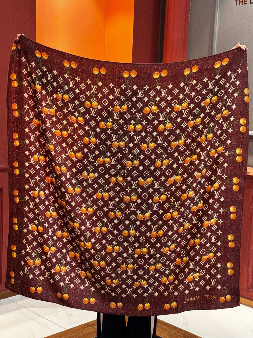 LV X TM MONOGRAM Scarf Brown Yellow Silk Cashmere 965427