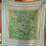 HM 25s Sailor Tattoo Scarf 140cm Green Beige Cashmere Silk 967417