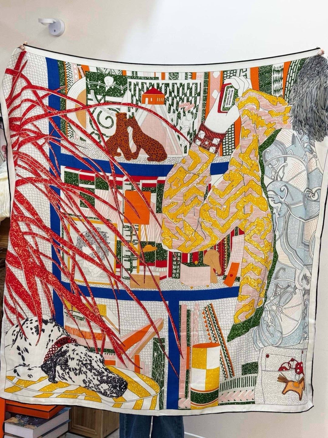 HM 25s Essential Scarf 140cm Red Colorful Cashmere Silk 967422