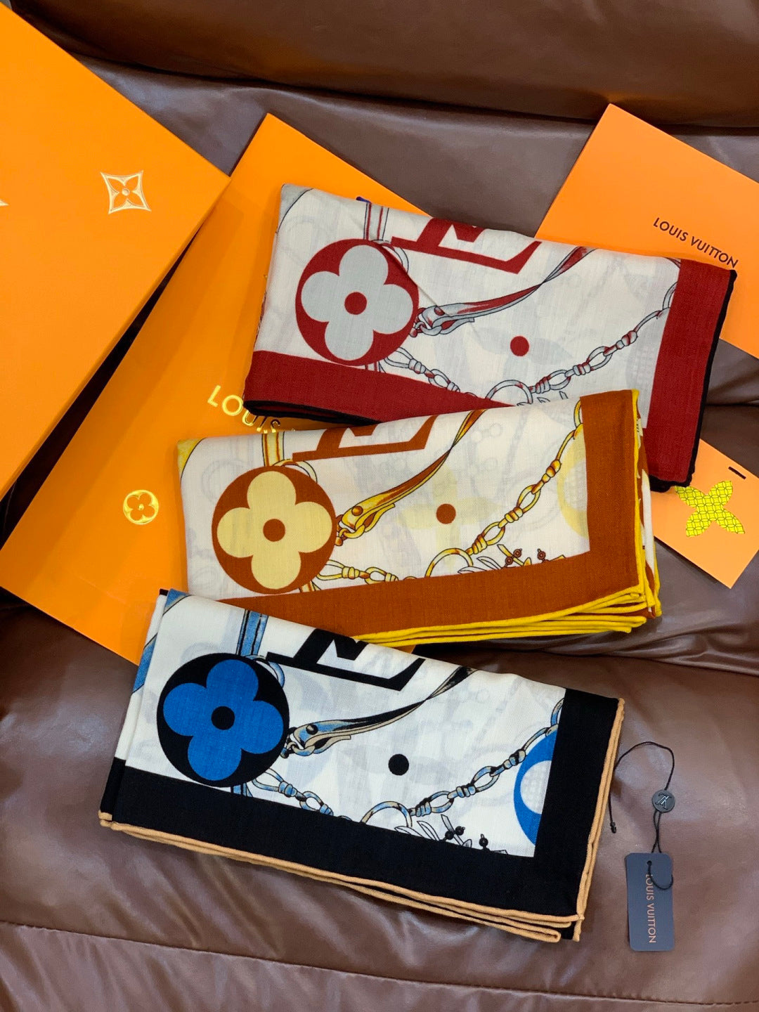 LV Latest Style Scarf 140cm Black Blue Cashmere 969239