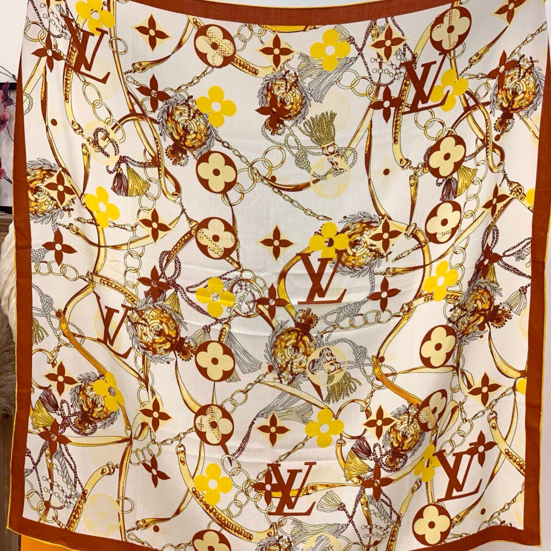 LV Latest Style Scarf 140cm Brown Beige Cashmere 969240
