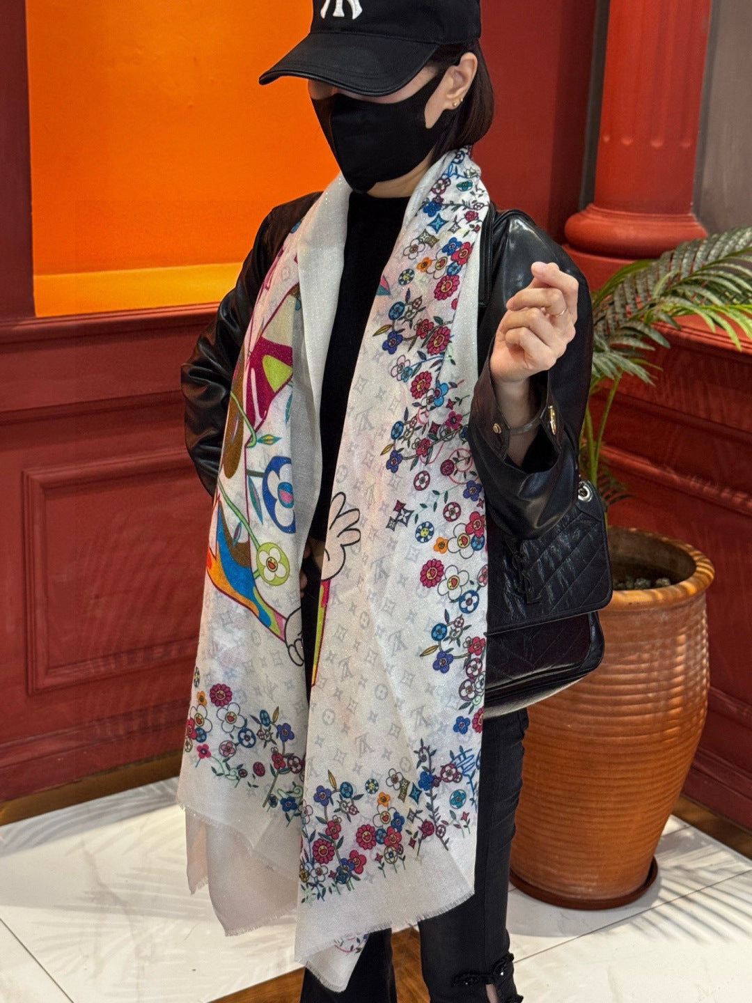 LV Glowing Scarf 200cm White Colorful Cashmere 970880