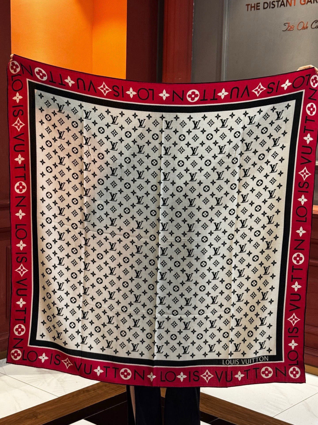 LV Velvet Square Scarf 135cm White Pink Cashmere 970944